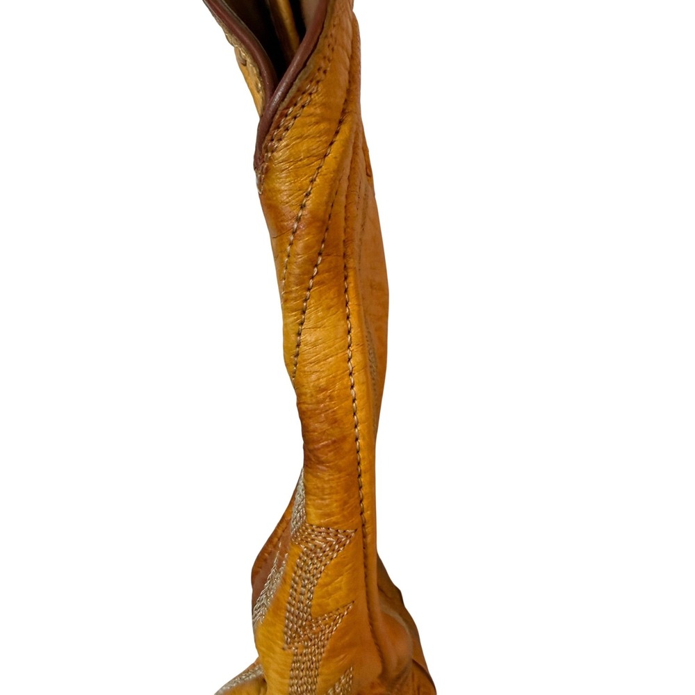Lucchese Ostrich Cowboy Boots Mens 8.5 Tan Snip Toe Western Vintage USA - Picture 4 of 10